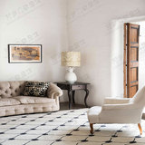 北欧宜家现代简约米白菱形格子大地毯客厅沙发茶几卧室床边书房垫