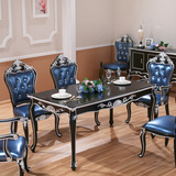 欧式餐桌椅组合美式实木田园椅子长方形新古典大理石餐桌家具现货