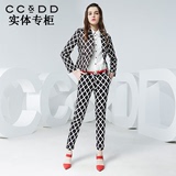 CCDD专柜正品2016春装新款女黑白条纹修身一粒扣小西装通勤短外套