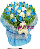 松原鲜花21朵蓝色妖姬蓝玫瑰白玫瑰花束同城速递长岭乾安送花