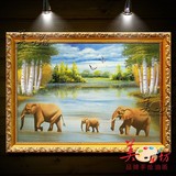 美坊手绘油画白桦林大象东南亚客厅沙发背景墙童话色彩风景装饰画