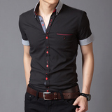 男装2016夏季男士韩版修身格子短袖衬衫夏天薄款青年百搭商务衬衣
