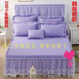 韩版全棉加厚纯色夹棉蕾丝床裙纯棉席梦思床罩1.5m1.8米床单被套
