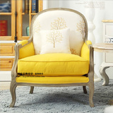 美式布艺沙发做旧黄色布单人沙发椅欧式实木老虎椅别墅会所沙发椅
