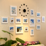 实木相框墙 相片照片墙 创意组合钟表组合照片墙送原版画芯15框