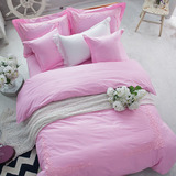 新款纯色蕾丝花边四件套 床上用品全棉公主风被套床单1.5/1.8m米