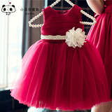 女童春夏礼服裙红色背心无袖公主裙儿童主持人婚礼婚纱花童演出服