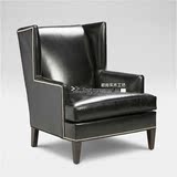 美式黑色真皮单人沙发椅法式loft休闲椅实木老虎椅懒人椅扶手躺椅