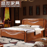 橡木床全实木床1.8米现代中式双人床大床高箱体储物床1.5家具婚床