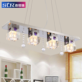 现代简约温馨创意个性不锈钢LED变色柱灯4头长方形饭餐厅水晶吊灯