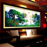 纯手工十字绣成品迎客松仙鹤版2.5米山水画新款客厅大幅装饰挂画