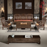 红木家具中式沙发非洲鸡翅木麒麟沙发仿古实木沙发组合木架沙发