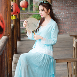 2016春装新款民族风女装中国风手绘改良汉服对襟系带长袖开衫上衣