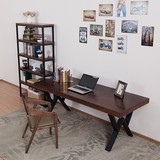 包邮美式复古简易做旧铁艺实木书桌办公桌家用餐桌会议桌大工作台