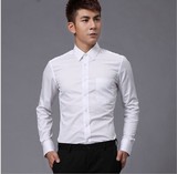 新款夏季加大码男衬衫白色长袖斜纹衬衣修身型男商务装免烫打底衫