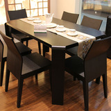 简约餐桌椅组合黑橡木实木皮小户型圆饭桌子6人时尚住宅家具餐台