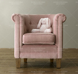 美式田园粉色布艺沙发椅简约时尚公主儿童单人沙发凳 卧室休闲椅