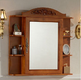 仿古实木浴室镜柜 橡木卫生间洁具储物柜化妆镜镜箱定做尺寸