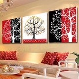 客厅装饰画现代简约沙发墙画无框三联画水晶画抽象黑白发财树壁画