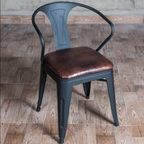 美式乡村复古铁艺餐椅实木餐厅椅子皮革电脑桌办公椅咖啡厅扶手椅