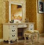 艾特利风欧式,美式象牙白做旧,雕花实木A型梳妆台,书桌,上海包邮