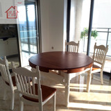 地中海餐桌椅组合美式实木折叠餐桌多功能伸缩大圆桌做旧餐桌包邮