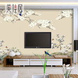 无缝中式花鸟古典壁纸客厅卧室书房3D电视背景墙纸玉兰花大型壁画