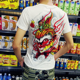 夏季霸气中国风男装印花短袖T恤男个性大码修身半袖T血桖体恤衣服