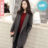 2015冬装新款韩版拼接加厚茧型羊毛呢外套中长款呢子大衣女外套