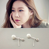 韩国韩版S925纯银孔孝真同款珍珠火柴耳钉甜美气质耳环饰品女礼物