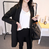 韩版修身气质通勤女士黑色中长款西服 春秋新款显瘦小西装外套