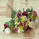 水晶雪花玫瑰花束 欧式油画18朵花桌摆绢花假花花材人造花仿真花