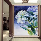 3D立体欧式壁画油画花卉客厅走廊过道玄关背景墙纸无缝墙布壁纸