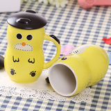 创意水杯卡通陶瓷杯有盖小号马克杯儿童可爱家用早餐牛奶咖啡杯
