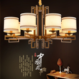仿古铜新中式客厅吊灯现代简约布艺中式灯复古铁艺卧室餐厅灯具