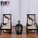 新中式休闲椅古典时尚印花布艺实木餐椅售楼处会所洽谈形象椅定制