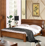 全实木床1.8黄金胡桃木双人床2简约现代2.2米中式储物高箱大床2.4