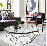 简约现代创意多边形艺术时尚钢化玻璃茶几铁艺小户型桌子客厅沙发