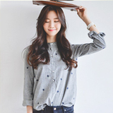 2016春装新款韩版打底衫立领刺绣衬衣显瘦学生小清新长袖衬衫女