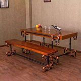 欧式实木复古餐桌做旧铁艺餐桌椅组合组装长方形办公桌