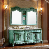 欧式仿古浴室柜实木卫浴柜橡木落地台盆柜美式双盆洗手盆组合镜柜