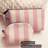 Victoria's secret维多利亚的秘密VS粉色条纹防水PU零钱包 化妆包