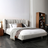 北欧布艺床现代简约1.8米实木单双人床 婚床可拆洗小户型高背布床