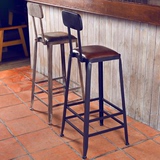 欧美式星巴克铁艺实木高脚桌椅复古酒吧桌椅组合前台靠背吧台凳