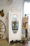 美式雕花镜子衣柜 法式复古做旧风格卧室家具 单门衣柜
