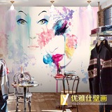 水彩抽象艺术人物墙纸美容院沙龙发廊主题壁画美发美甲服装店壁纸