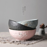 极有家创意个性日式和风艺术手绘移印陶瓷料理餐具大汤碗面碗菜碗