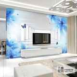 3d立体蓝色百合壁画 沙发客厅电视背景墙纸 梦幻花卉无纺布壁纸
