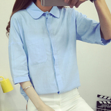 短袖衬衫女2016夏季新款韩版棉麻女装韩范学生宽松百搭半袖白衬衣