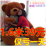 泰迪熊超大号1.6米洋娃娃毛绒玩具熊1.8m2米大熊猫抱抱熊公仔批发